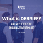 Combat Ready logo and title, author in front, three men in the background talking.